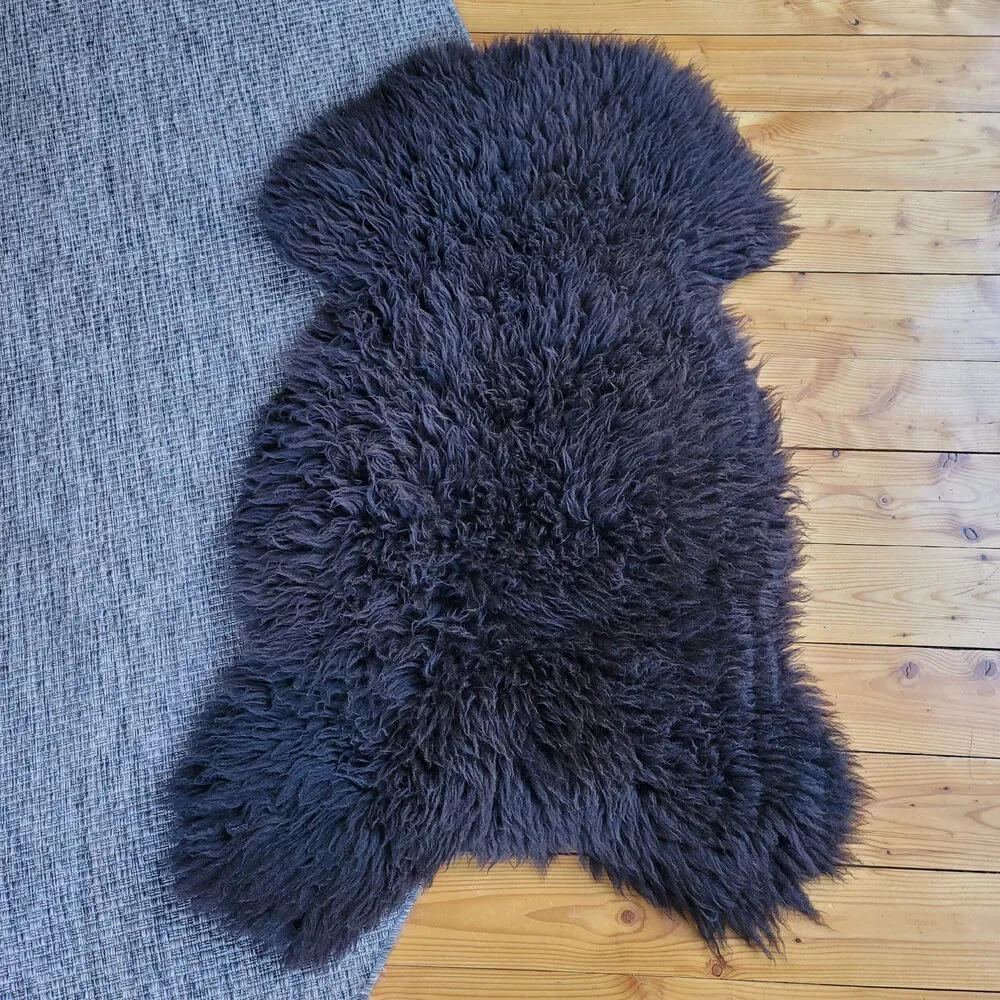 Genuine Swedish Sheepskin Rug Dark Brown Textured Wool Pelt Throw 49